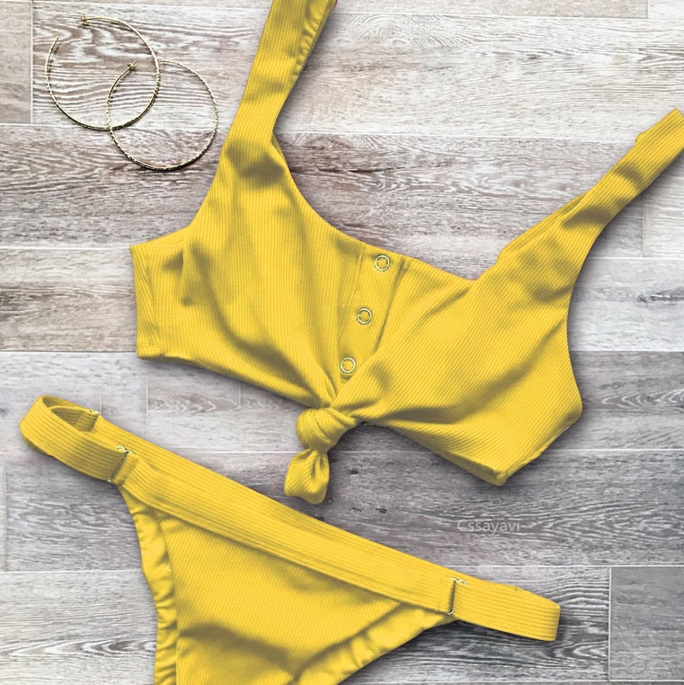 2 Piece Front Tie Bra Low Waist G String Bikini Swimwear Swimsuit The Clothing Company Sydney