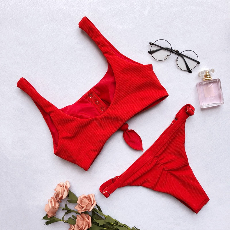 2 Piece Front Tie Bra Low Waist G String Bikini Swimwear Swimsuit The Clothing Company Sydney