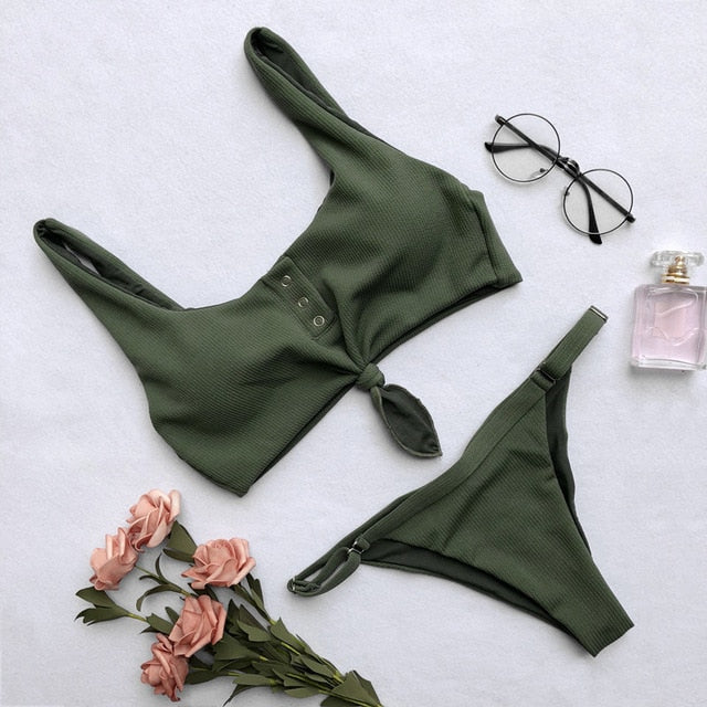 2 Piece Front Tie Bra Low Waist G String Bikini Swimwear Swimsuit The Clothing Company Sydney