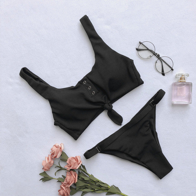2 Piece Front Tie Bra Low Waist G String Bikini Swimwear Swimsuit The Clothing Company Sydney
