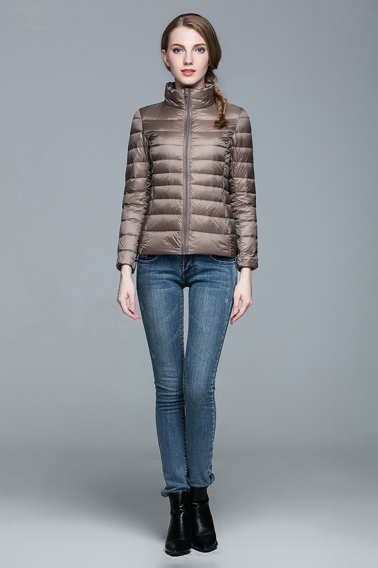 Ladies Stand Collar Duck Down Ultra Light Slim Long Sleeve Parka Puffer Jacket The Clothing Company Sydney