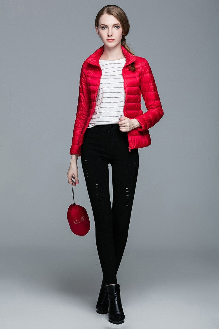 Ladies Stand Collar Duck Down Ultra Light Slim Long Sleeve Parka Puffer Jacket The Clothing Company Sydney