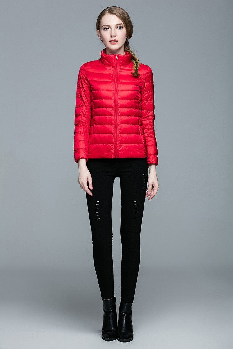 Ladies Stand Collar Duck Down Ultra Light Slim Long Sleeve Parka Puffer Jacket The Clothing Company Sydney