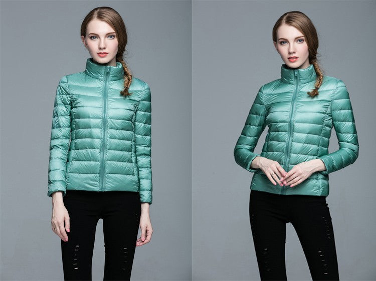 Ladies Stand Collar Duck Down Ultra Light Slim Long Sleeve Parka Puffer Jacket The Clothing Company Sydney