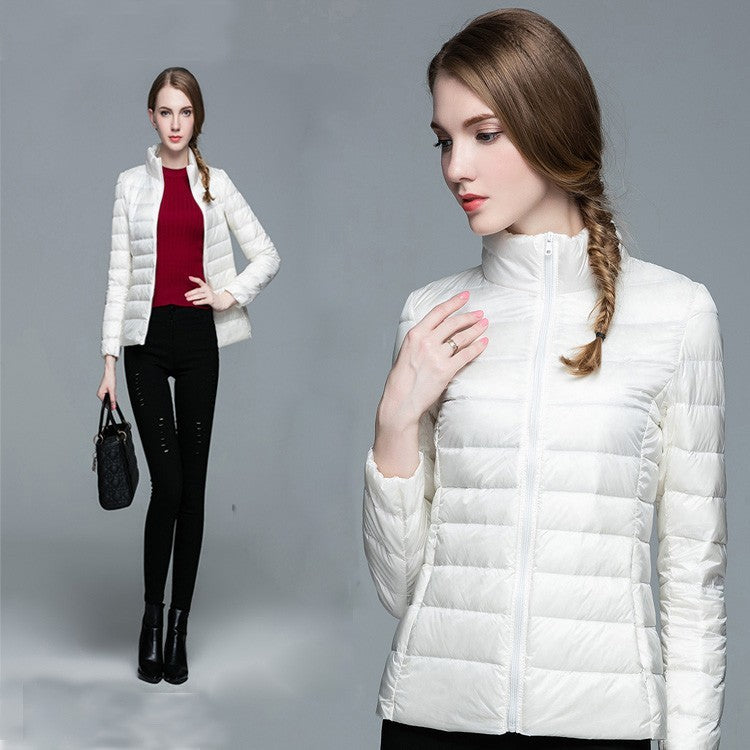 Ladies Stand Collar Duck Down Ultra Light Slim Long Sleeve Parka Puffer Jacket The Clothing Company Sydney