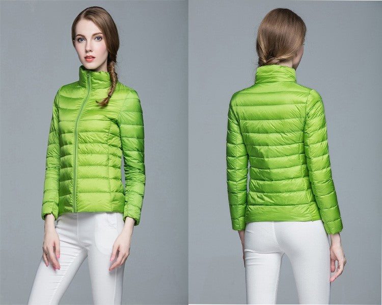 Ladies Stand Collar Duck Down Ultra Light Slim Long Sleeve Parka Puffer Jacket The Clothing Company Sydney