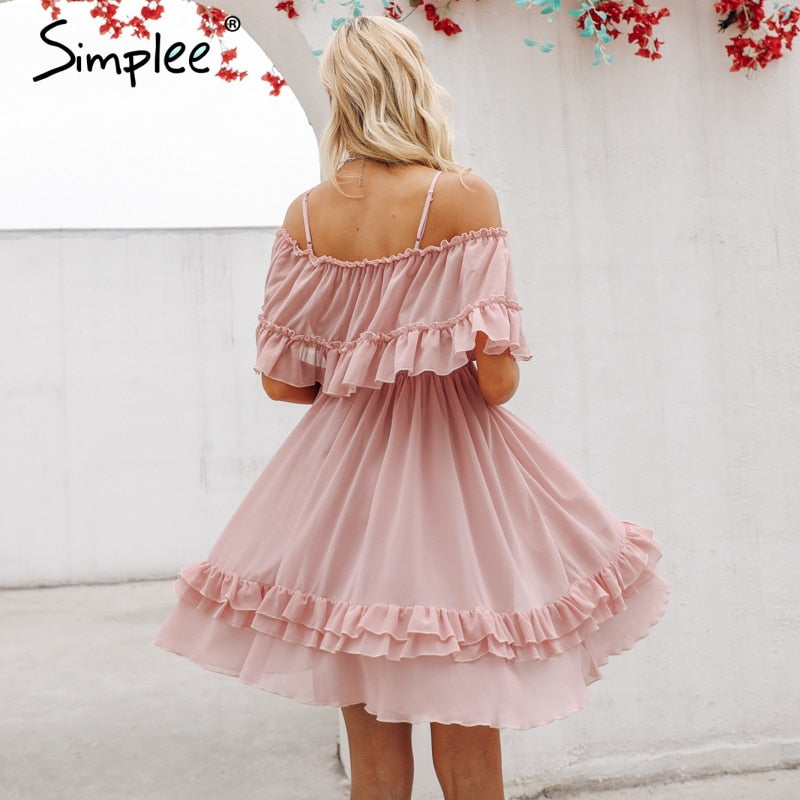 Elegant ruffle off shoulder Spaghetti strap chiffon summer dress The Clothing Company Sydney