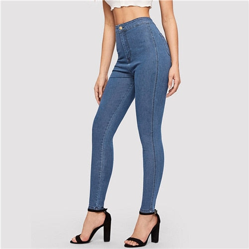 Solid Skinny Spring Autumn Skinny Stretchy Blue Navy High Waist Denim Jeans The Clothing Company Sydney