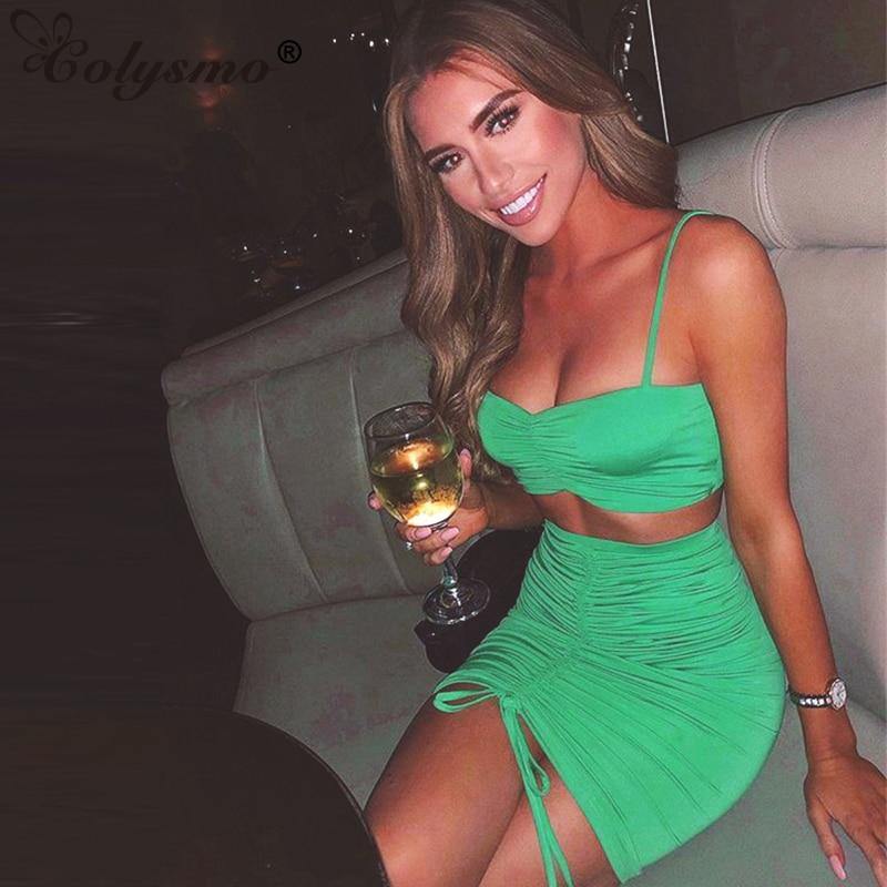 2 Piece Set Women Green Summer Outfits Ruched Tight Sexy Two Piece Set Crop Top And Skirt Set Club Wear Matching Sets The Clothing Company Sydney