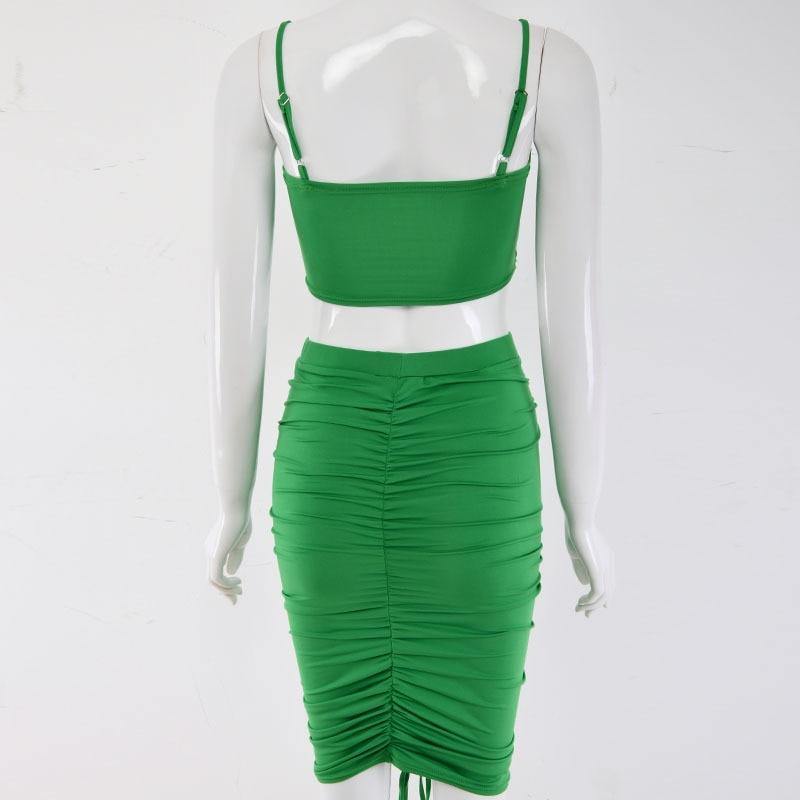 2 Piece Set Women Green Summer Outfits Ruched Tight Sexy Two Piece Set Crop Top And Skirt Set Club Wear Matching Sets The Clothing Company Sydney