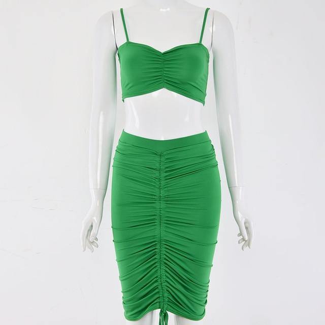 2 Piece Set Women Green Summer Outfits Ruched Tight Sexy Two Piece Set Crop Top And Skirt Set Club Wear Matching Sets The Clothing Company Sydney