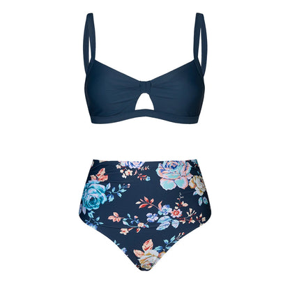 Cut Out Back Tie High Waist Bikini Sets Swimsuit Women Blue Floral Sexy Two Pieces Beachwear 2023 Bathing Suit Swimwear The Clothing Company Sydney