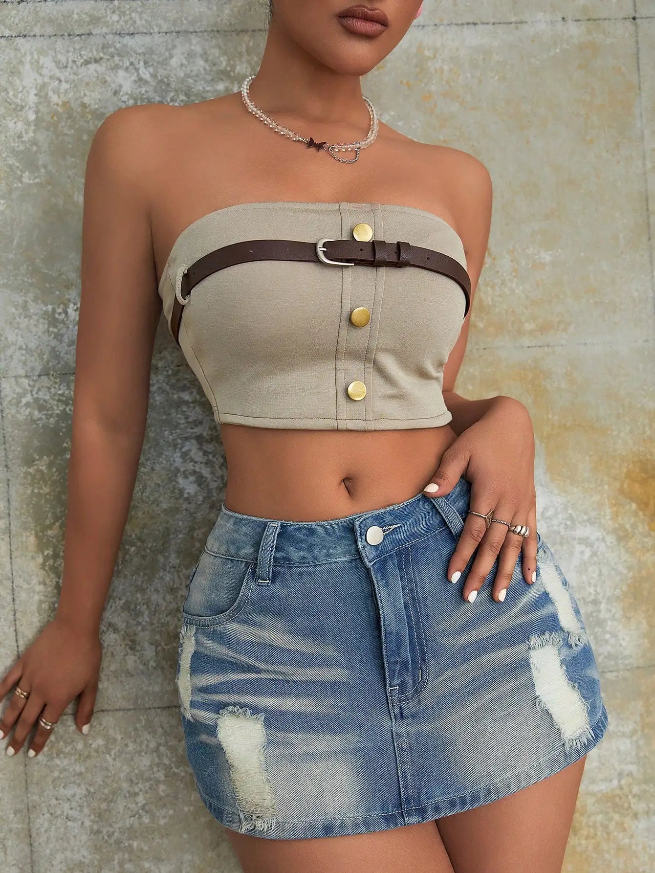 Women Fashion's Vintage Preppy Ripped Slant Pocket Denim Mini Skort Street Skinny Shorts The Clothing Company Sydney