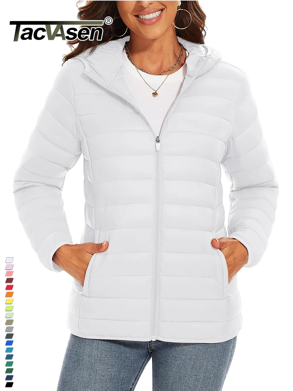 Full Zip Up Hooded Puffer Women's Winter Quilted Warm Down Coats Casual Windbreaker Padded Outwear Outdoor Jacket - The Clothing Company Sydney