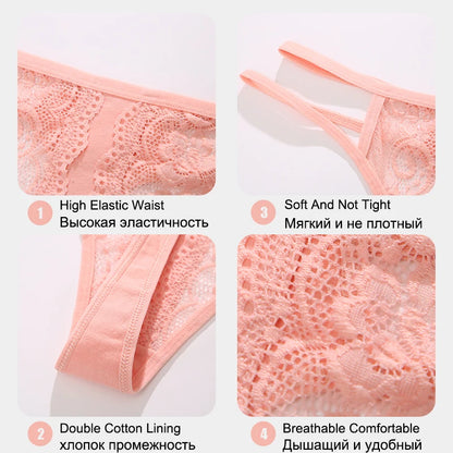 3 Pack Lace Hollow Out Thongs Women Panties Low Waist Transparent G-String Underwear Breathable Intimates Lingerie - The Clothing Company Sydney