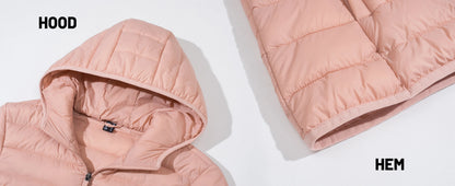 Full Zip Up Hooded Puffer Women's Winter Quilted Warm Down Coats Casual Windbreaker Padded Outwear Outdoor Jacket - The Clothing Company Sydney