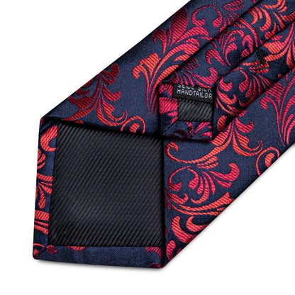 5 Piece Designer Blue Red Paisley Ties Wedding Party Neck Tie Luxury Tie Ring Brooch Silk Tie Set Gift For Men - The Clothing Company Sydney