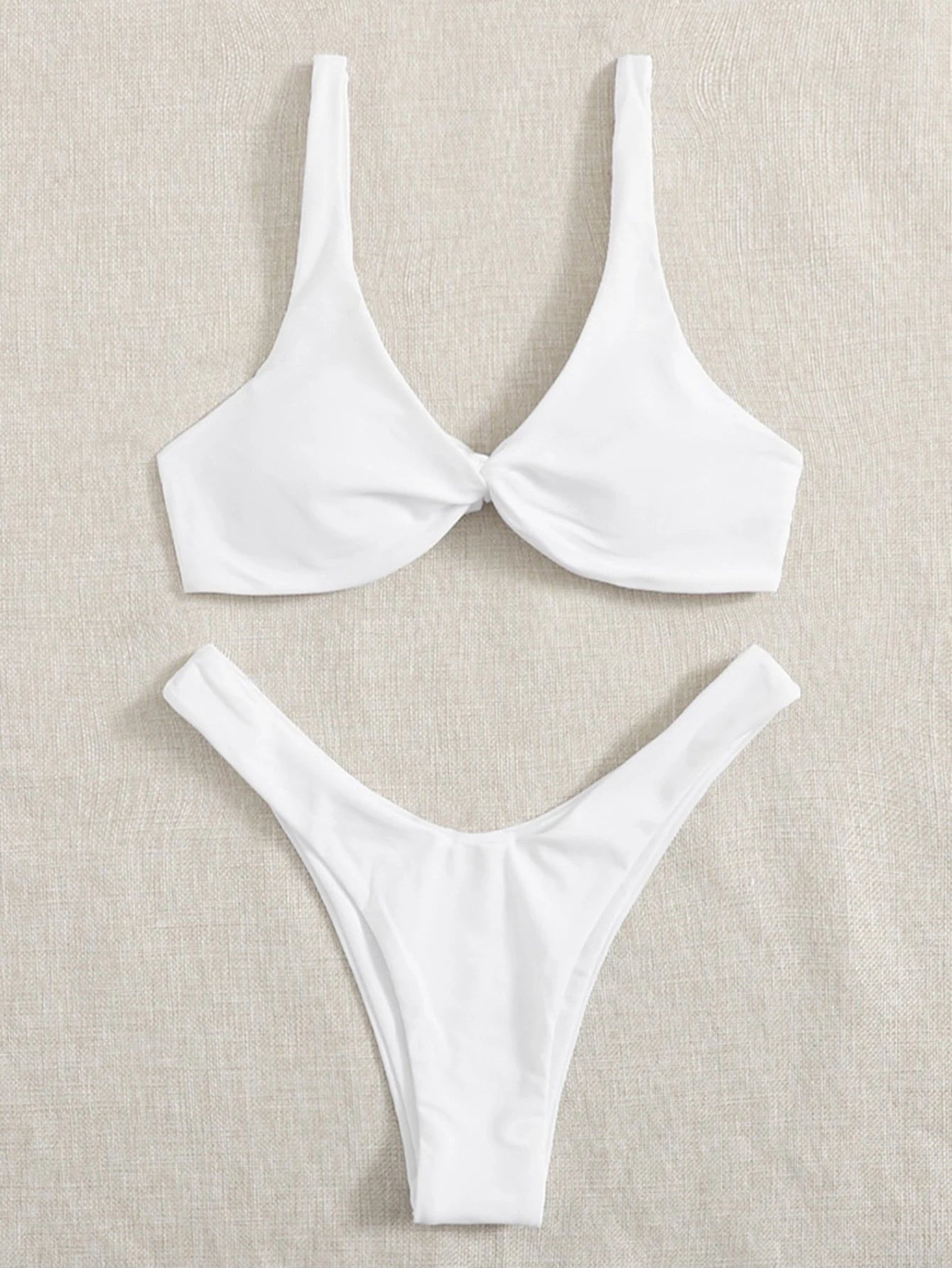 2 Piece Solid Tie Bikini Padded Bra High Leg Bandage Push Up Bikini Set Brazilian Swimsuit Women Swimwear - The Clothing Company Sydney