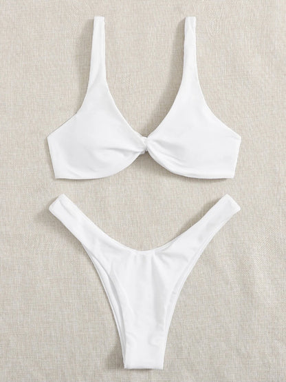 2 Piece Solid Tie Bikini Padded Bra High Leg Bandage Push Up Bikini Set Brazilian Swimsuit Women Swimwear - The Clothing Company Sydney