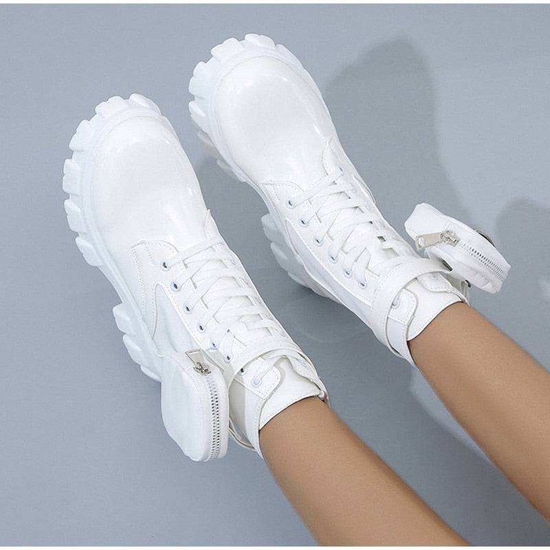 Ladies Shoes Autumn Pocket Ankle Boots Design Thick Bottom Round Toe Lace Up British Fashion Winter Woman Plus Size Shoes The Clothing Company Sydney