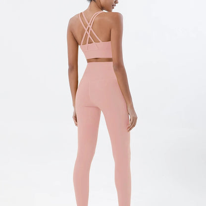 Nylon Yoga Set Women's Tracksuit Gym Fitness Set Woman 2 Piece Leggings Sports Bra Breathable Sportwear