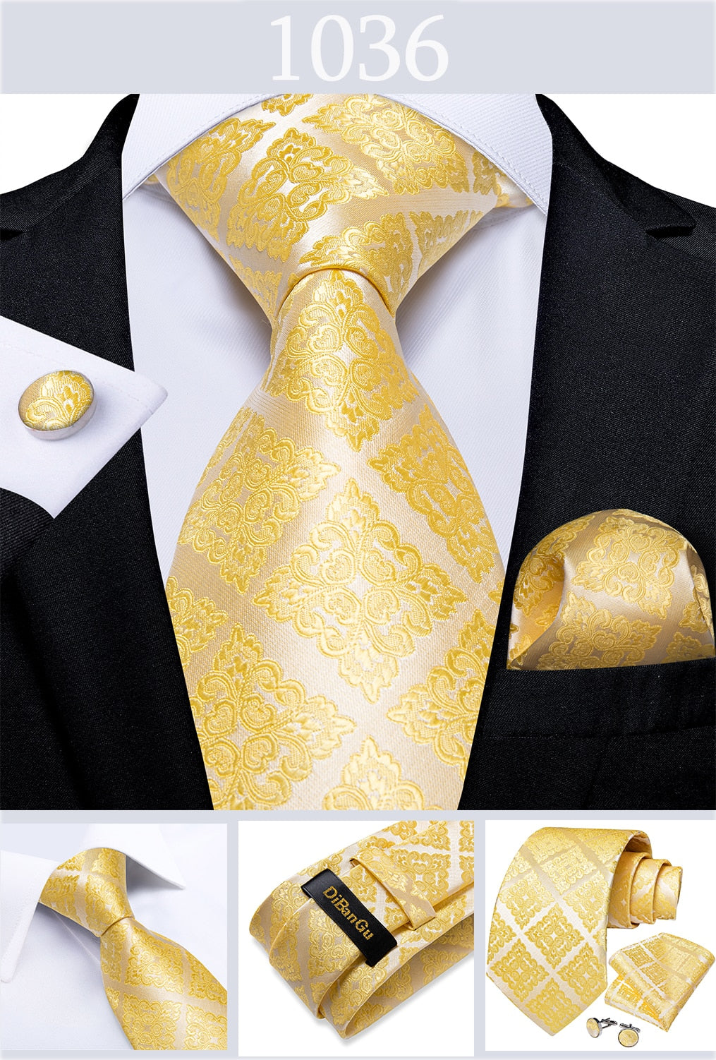 Men's Tie Luxury Yellow Blue Striped Paisley Plaid Silk Wedding Tie For Men's Designer Hanky Cufflinks Gift Tie Set The Clothing Company Sydney
