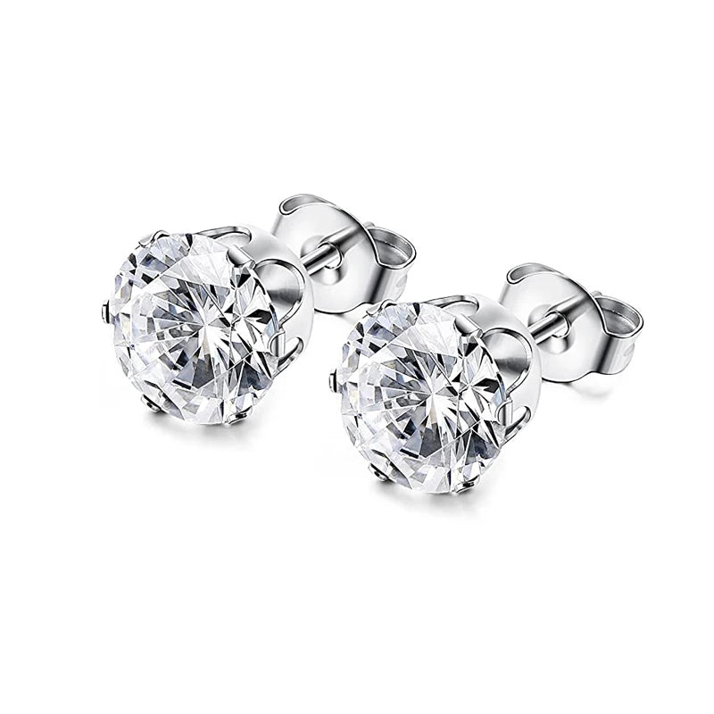 3-8mm Small Black Silver Colour Earrings Stone CZ Crystal Ear Studs Surgical Steel Cubic Unisex Accessories - The Clothing Company Sydney