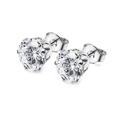 3-8mm Small Black Silver Colour Earrings Stone CZ Crystal Ear Studs Surgical Steel Cubic Unisex Accessories - The Clothing Company Sydney