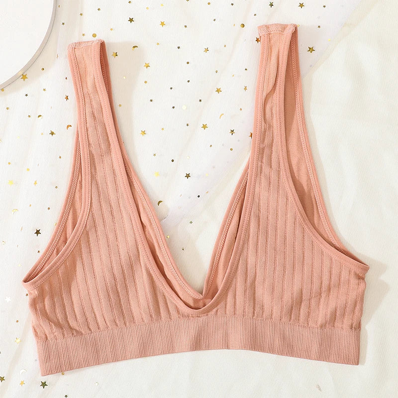 Deep V-neck Seamless Bra Push Up Bras For Women Bralette Lingerie Female Low Back Sleep Underwear Unlined Crop Top The Clothing Company Sydney