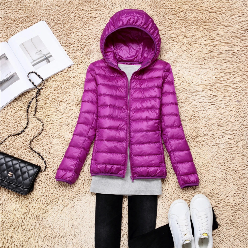 Women Puffer Jacket Plus Spring Autumn Female Ultra Lightweight Packable Hooded Down Coats - The Clothing Company Sydney