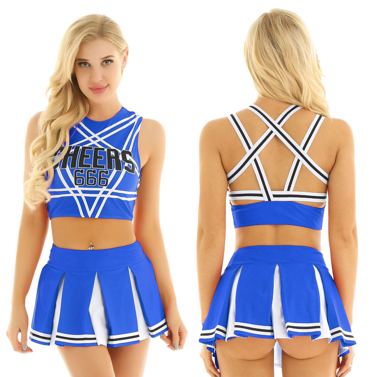Women's Cheerleading Uniform Cosplay Set Backless Crop Top Mini Pleated Skirt Carnival Party Halloween Costume - The Clothing Company Sydney