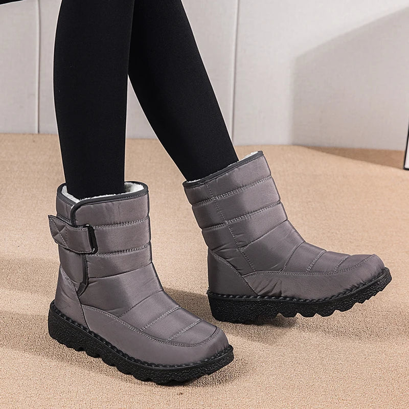 Non Slip Waterproof Snow Boots Women's Thick Plush Winter Ankle Boots Cotton Padded Shoes - The Clothing Company Sydney