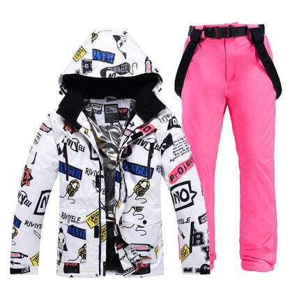 Men Women Snow Suit Wear Snowboarding Clothing Winter Warm Waterproof Outdoor Ski Set Jackets + Strap Pants - The Clothing Company Sydney