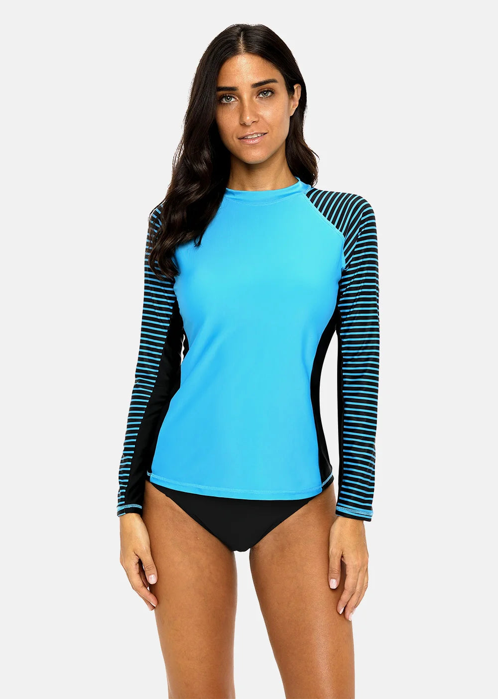 Womens Long Sleeved Rashguard Swimwear Striped Rash Guards Patchwork Surfing Swimsuits UPF50+ Top - The Clothing Company Sydney