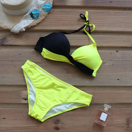 2 Piece Push Up Swimwear Women Swimsuits Bathing Suit Halter Leaf Print Beach Wear Bikini Set The Clothing Company Sydney