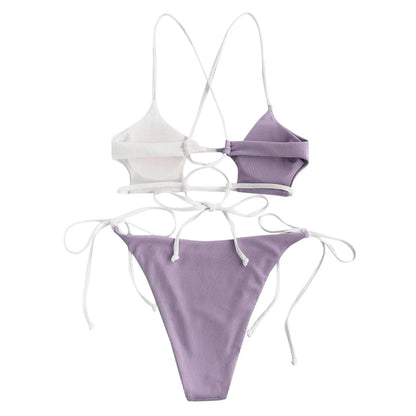 Women's Swimwear Lingerie Set Swimsuit Striped Push Up High Cut High Waist Halter Bikini Set Two Piece Swimsuit - The Clothing Company Sydney