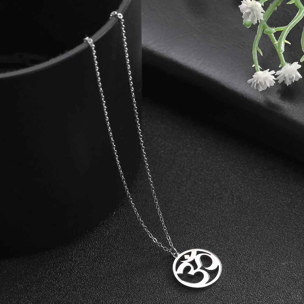 Hindu Yoga Om Aum Necklace For Men Women Amulet Stainless Steel Jewellery Shiva Accessories - The Clothing Company Sydney