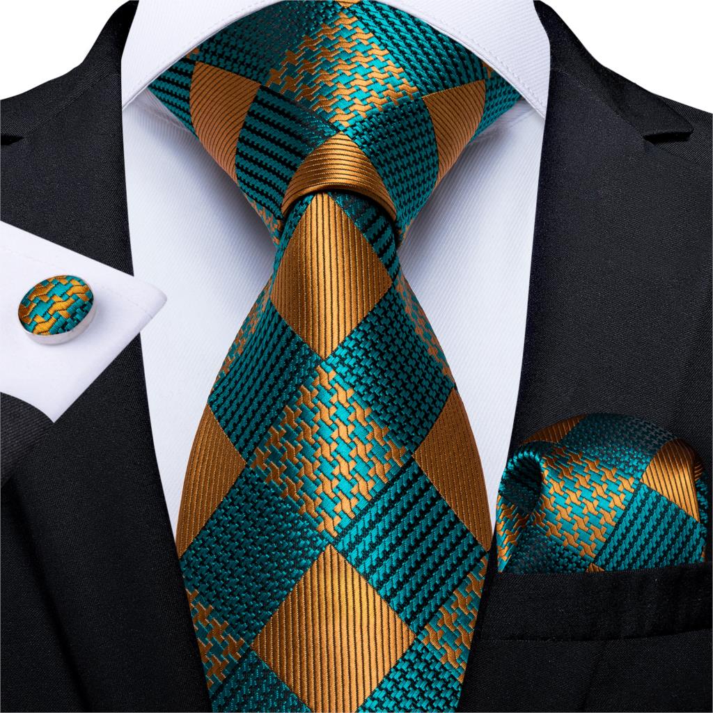 Men's Tie Teal Green Paisley Novelty Design Silk Wedding Tie for Men Handky cufflink Tie Set Party Business Fashion Set The Clothing Company Sydney
