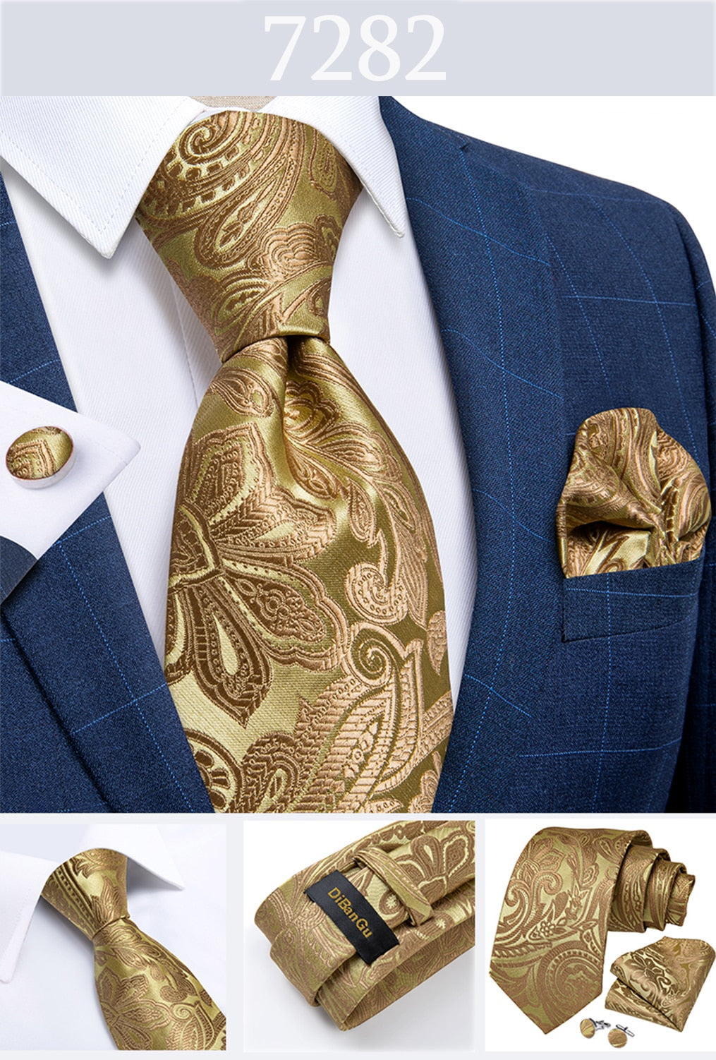 Men's Tie Luxury Yellow Blue Striped Paisley Plaid Silk Wedding Tie For Men's Designer Hanky Cufflinks Gift Tie Set The Clothing Company Sydney