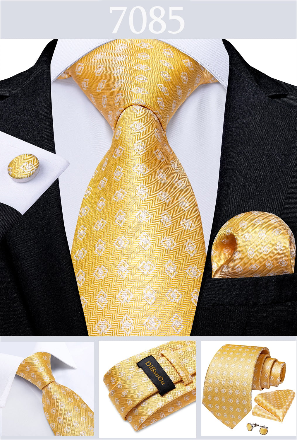 Men's Tie Luxury Yellow Blue Striped Paisley Plaid Silk Wedding Tie For Men's Designer Hanky Cufflinks Gift Tie Set The Clothing Company Sydney