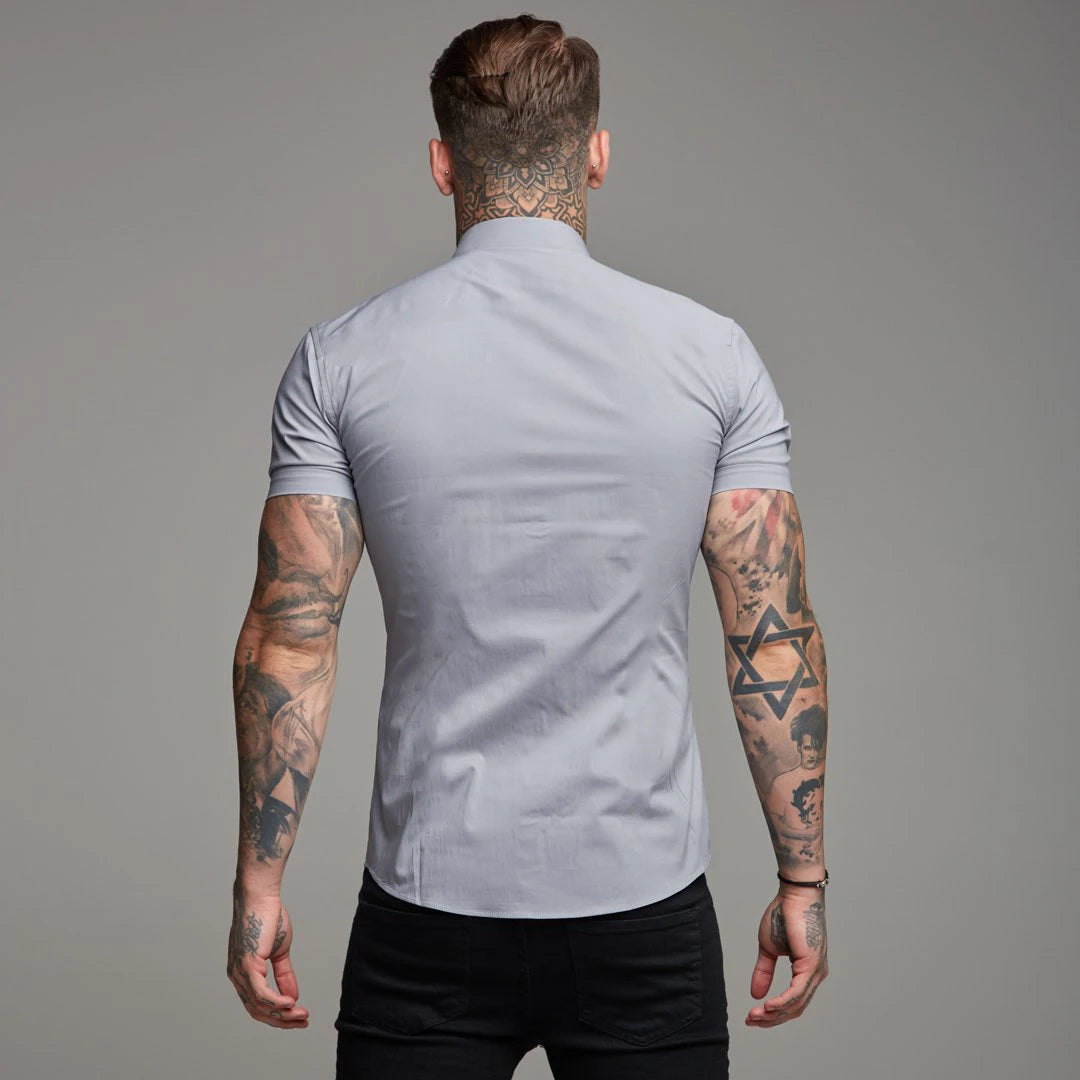 Slim Fit Button Short Sleeve Shirts Men Casual Sportswear Dress Shirt Male Hipster Shirts Tops Fitness Clothing The Clothing Company Sydney
