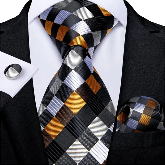 Plaid Print Men's Tie Set 8cm Width Neck Tie Handkerchief Cufflinks Business Wedding Tie Gift Set The Clothing Company Sydney