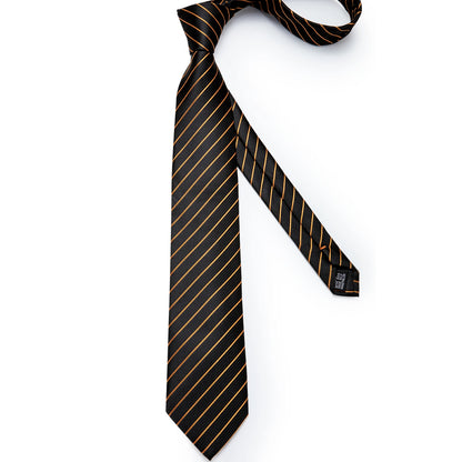 Fashion Men's Tie Luxury Gold Blue Black Striped Paisley Silk Wedding Tie For Men Designer Hanky Cufflinks Gift Tie Set - The Clothing Company Sydney