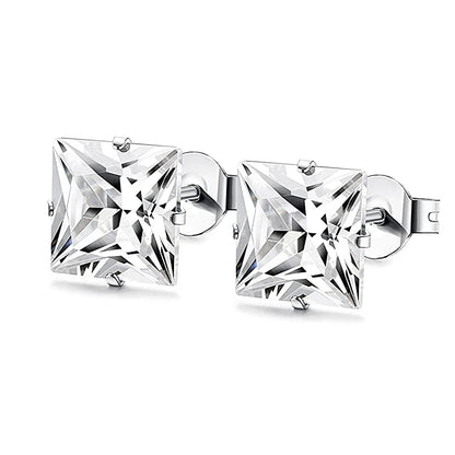 3-8mm Small Black Silver Colour Earrings Stone CZ Crystal Ear Studs Surgical Steel Cubic Unisex Accessories - The Clothing Company Sydney