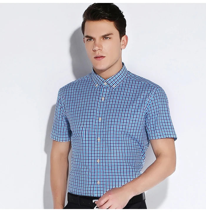 Plaid Checked Cotton Men Shirts Pocket-less Design Short Sleeve Summer Casual Standard-fit Button-down Thin Shirt The Clothing Company Sydney