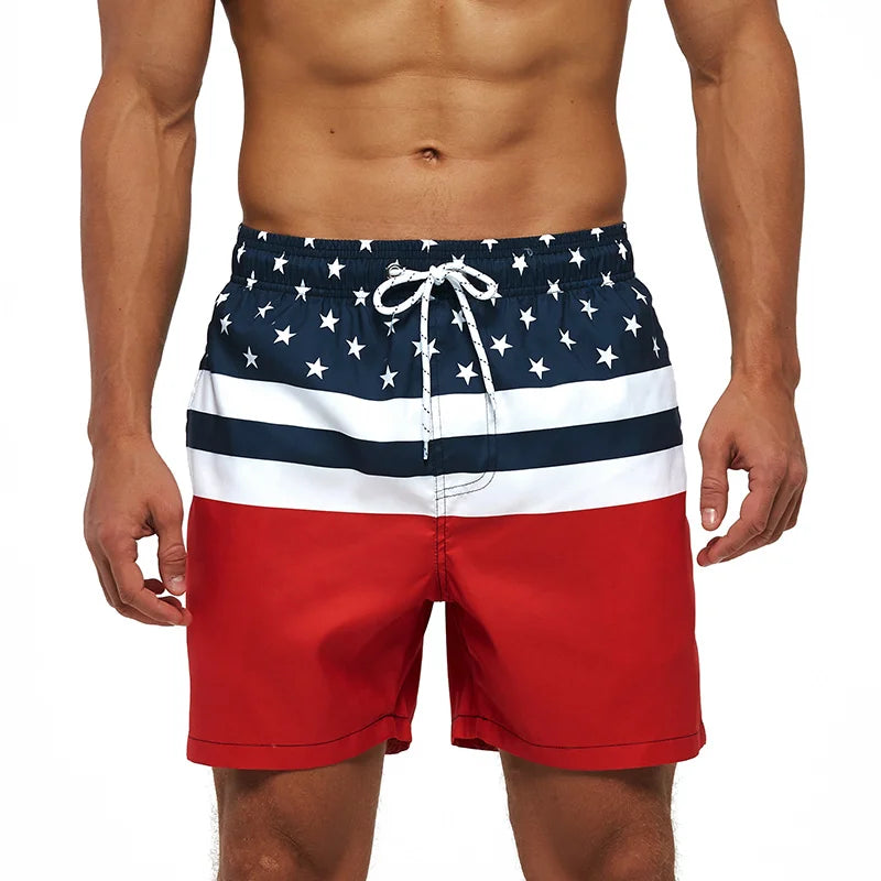 Summer Mens Swim Shorts Beach Quick Dry Printing Swimsuit Plus Size Mesh Liner Surfing Gym Board Shorts