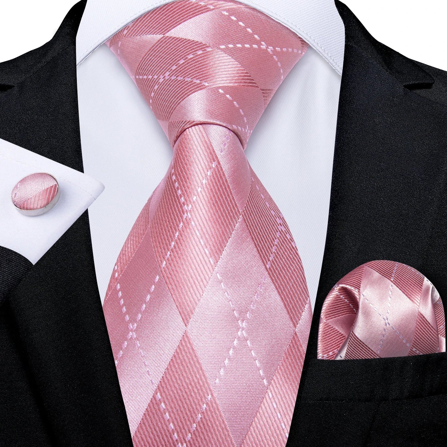 Plaid Print Men's Tie Set 8cm Width Neck Tie Handkerchief Cufflinks Business Wedding Tie Gift Set The Clothing Company Sydney