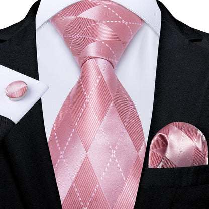 Plaid Print Men's Tie Set 8cm Width Neck Tie Handkerchief Cufflinks Business Wedding Tie Gift Set The Clothing Company Sydney