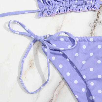 2 Piece Pleated Bandeau Swimsuit Low Waist Swimwear Beach Wear Mini Thong Bikini Set Bathing Suit - The Clothing Company Sydney