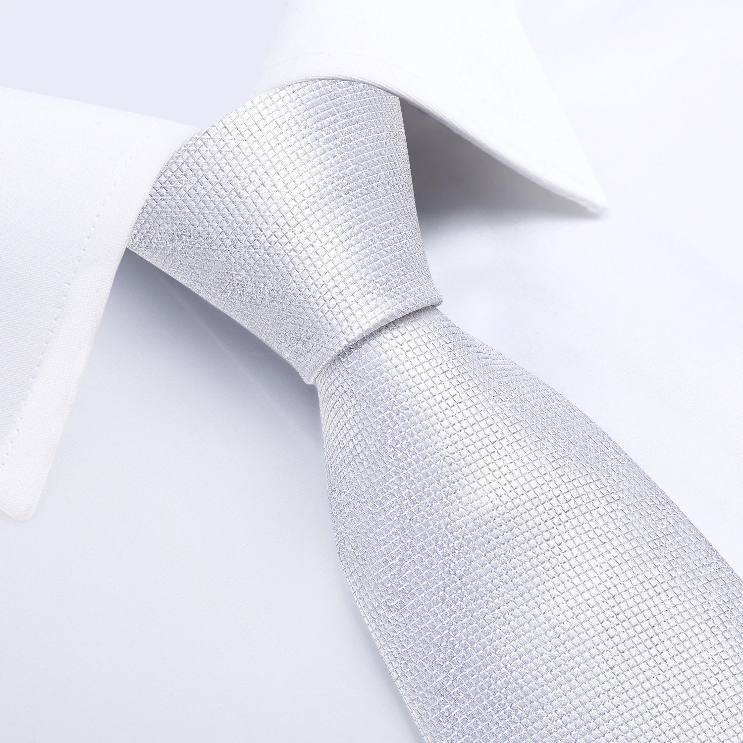 8cm Men Silk Tie White Solid Necktie Formal Wedding Party Ties Cufflinks Hanky Flower Brooch Gift Set - The Clothing Company Sydney
